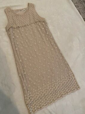 Cato Beige Lace Overlay Sleeveless Dress